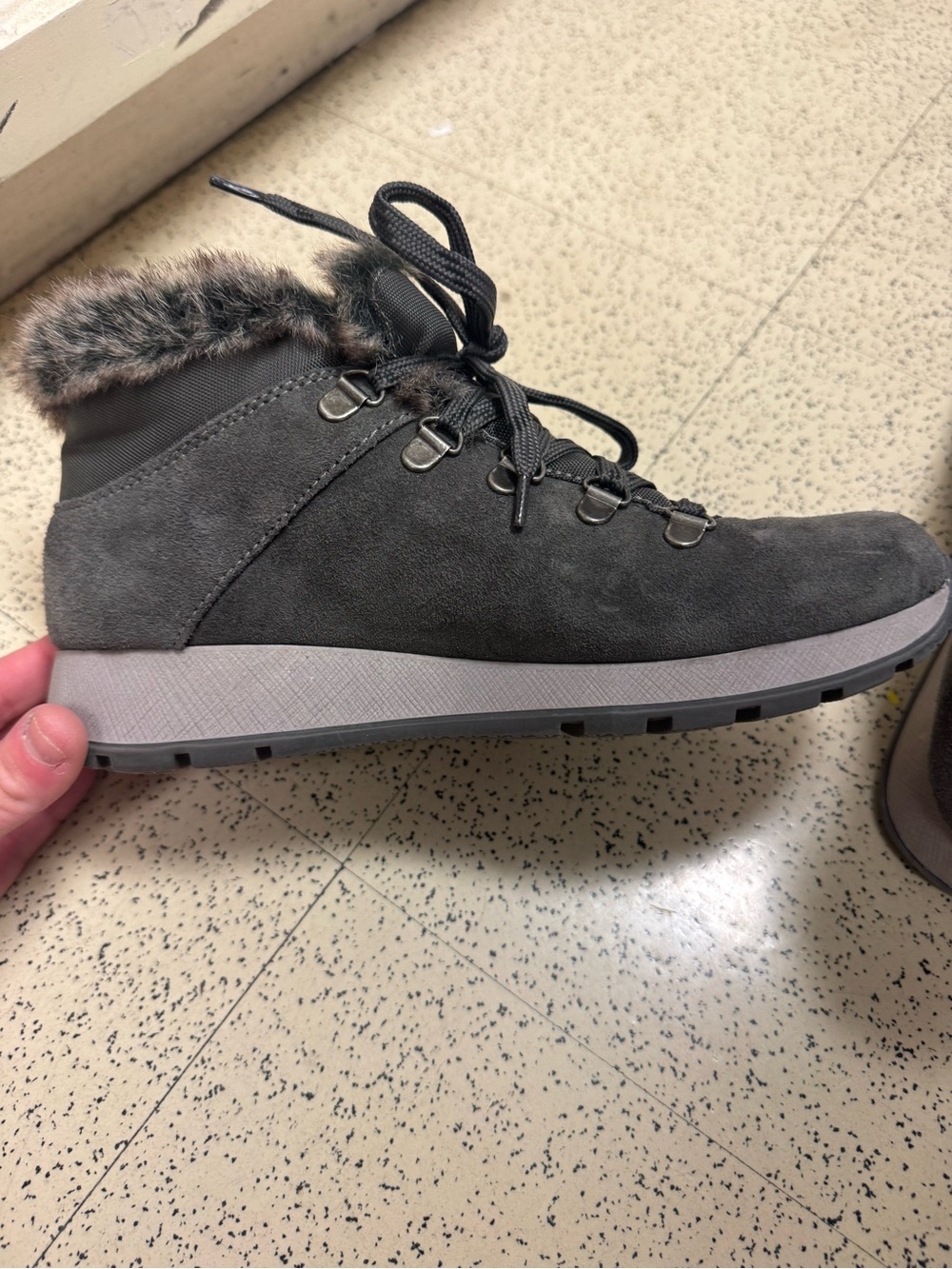 BareTraps Charcoal Lace-Up Faux-Fur Ankle Booties